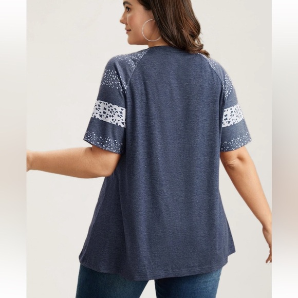 BloomChic Plus Size 3XL Ditsy Floral Colorblock Contrast Raglan Sleeve T-shirt - Picture 2 of 5